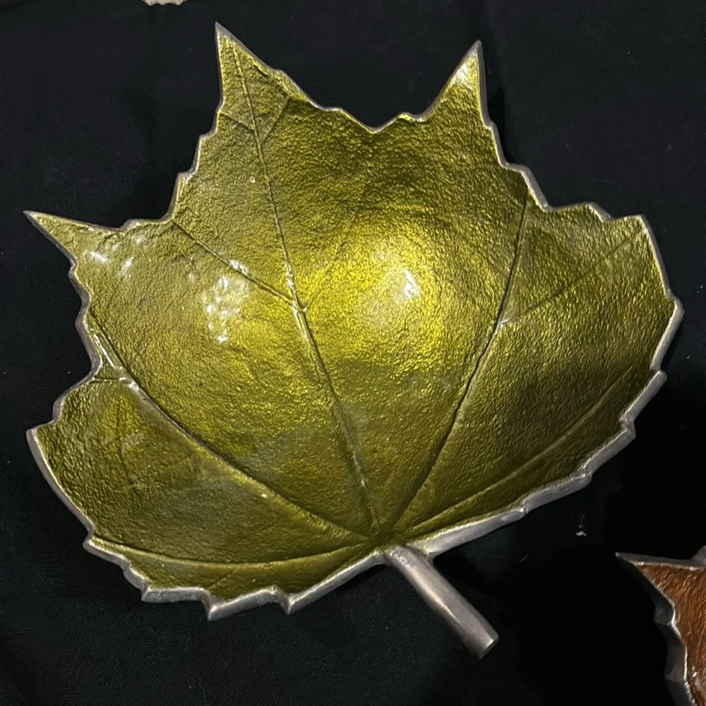 Gorgeous Brass Enameled leaf bowl set from India